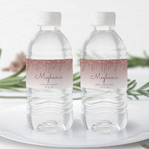 Étiquette Pour Bouteilles D'eau Chic Rose Gold Parties scintillant Drip 30th Birth