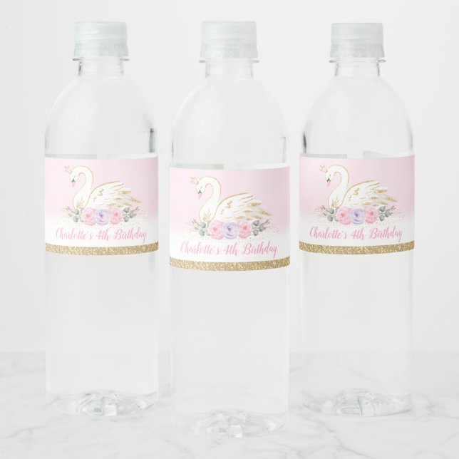 Étiquette Pour Bouteilles D'eau Chic Swan Princess Girls Fête d'anniversaire Faveu (Bouteilles)