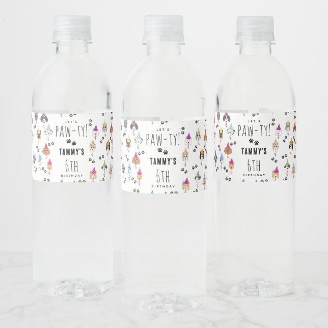Étiquette Pour Bouteilles D'eau Chiens de fête d'anniversaire Pawty mignons (Bouteilles)