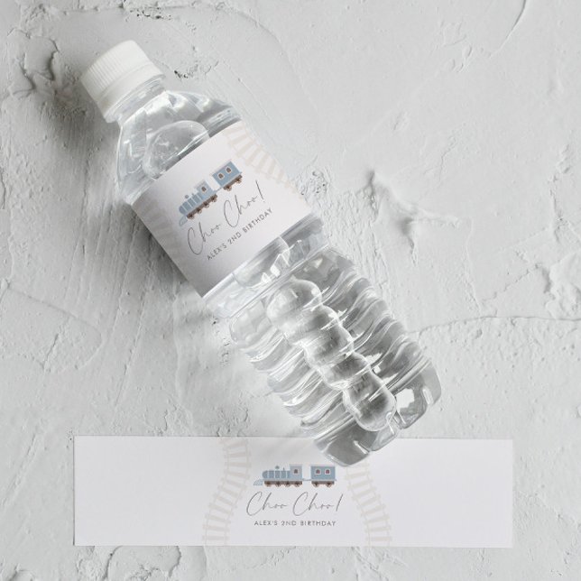 Étiquette Pour Bouteilles D'eau Choo Choo Train Boys Blue Birthday Party (Créateur téléchargé)