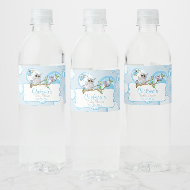 Étiquette Pour Bouteilles D'eau Chouettes Bébé Bleues Cute | Thème Douche (Bouteilles)