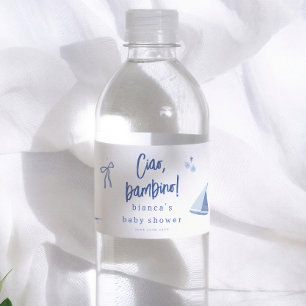 Étiquette Pour Bouteilles D'eau Ciao Bambino Garçon Bleu Italien Fête Prénatale
