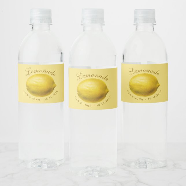 Étiquette Pour Bouteilles D'eau Citron Jaune Citron Arc-en-ciel Mariage Script (Bouteilles)