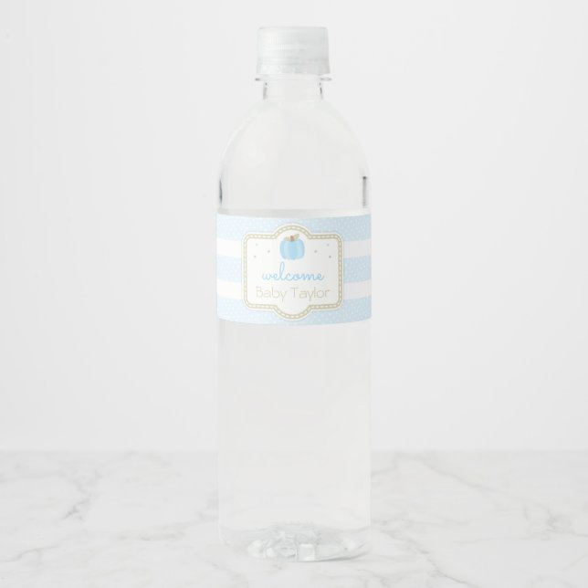 Étiquette Pour Bouteilles D'eau Citrouille bleu bébé garçon douche (Devant)