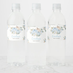 Étiquette Pour Bouteilles D'eau Citrouille floral à automne bleu