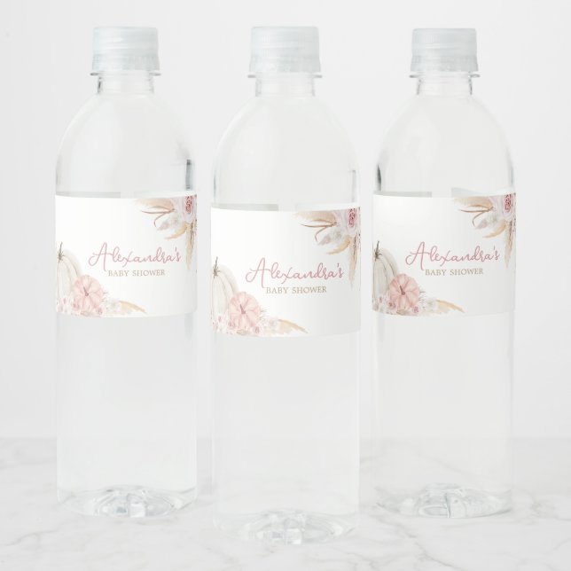 Étiquette Pour Bouteilles D'eau Citrouille Rose Boho Dusty (Bouteilles)