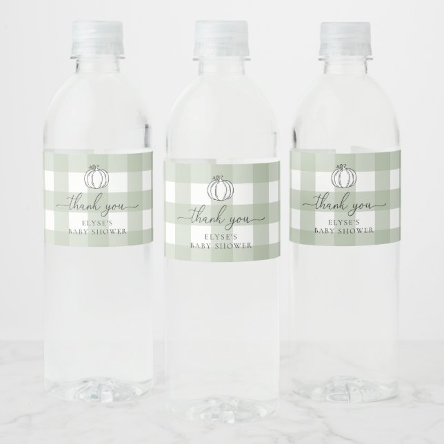 Étiquette Pour Bouteilles D'eau Citrouille Sage Green En vichy Merci (Bouteilles)
