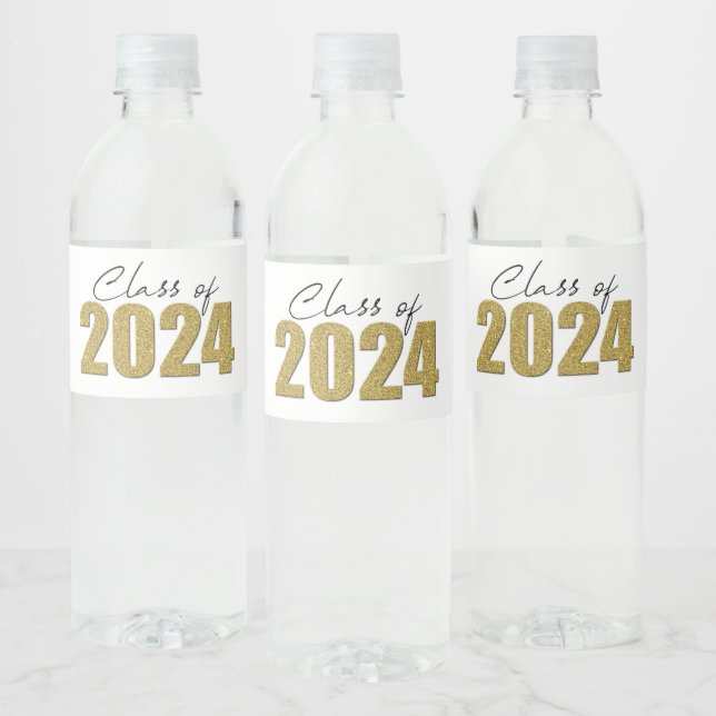 Étiquette Pour Bouteilles D'eau Classe de Parties scintillant d'or de 2024 (Bouteilles)