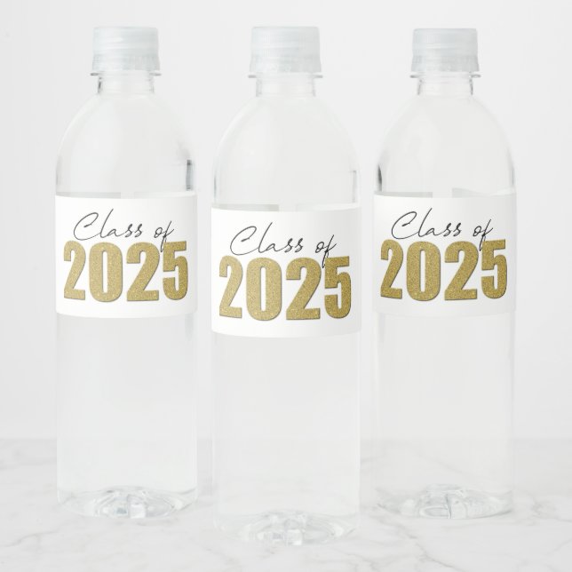 Étiquette Pour Bouteilles D'eau Classe de Parties scintillant d'or de 2025 (Bouteilles)