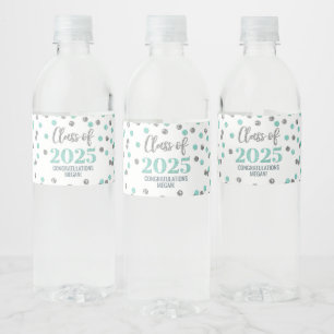 Étiquette Pour Bouteilles D'eau Classe de Parties scintillant Silver Turquoise de 