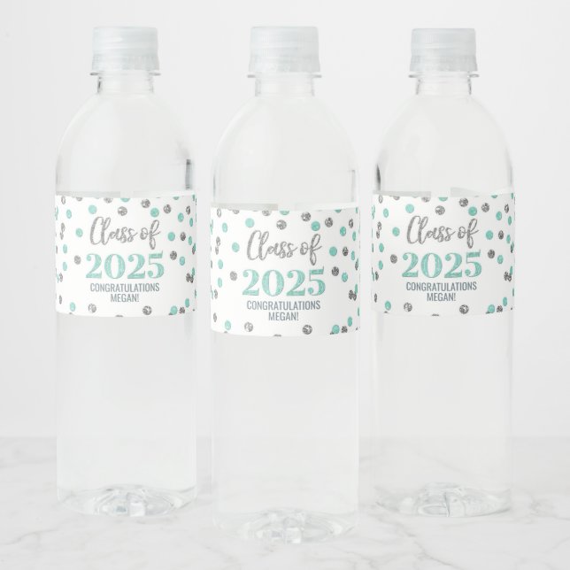 Étiquette Pour Bouteilles D'eau Classe de Parties scintillant Silver Turquoise de  (Bouteilles)
