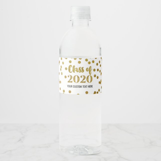 Étiquette Pour Bouteilles D'eau Classe Gold Confetti de 2020 Graduation (Devant)