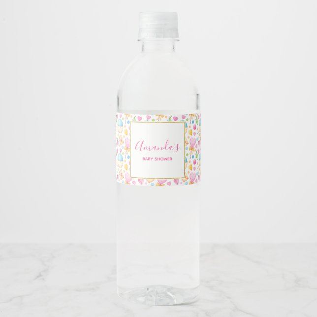 Étiquette Pour Bouteilles D'eau Coeurs et muffins Motif de l'aquarelle (Devant)
