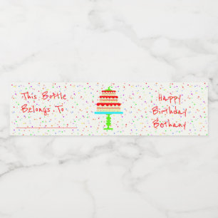 Étiquette Pour Bouteilles D'eau Confetti et gâteau d'anniversaire