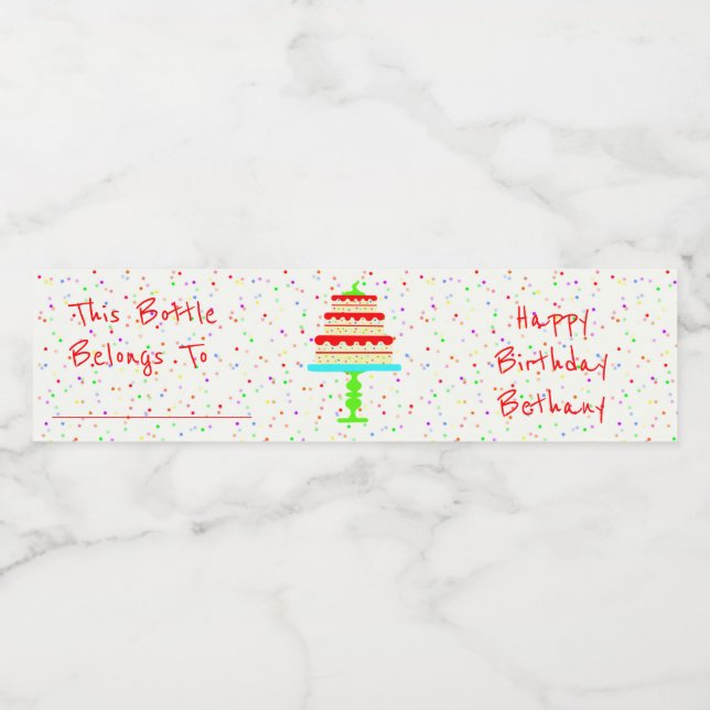 Étiquette Pour Bouteilles D'eau Confetti et gâteau d'anniversaire (Étiquettes simples)