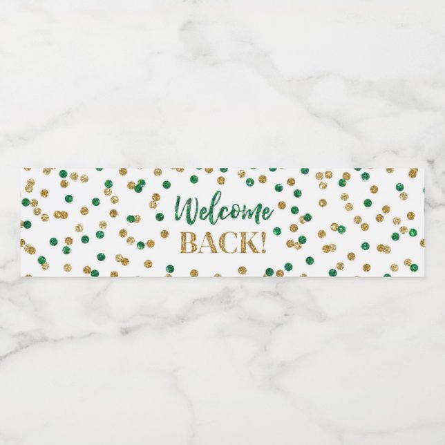 Étiquette Pour Bouteilles D'eau Confettis Verts Orés de Retour  (Étiquettes simples)
