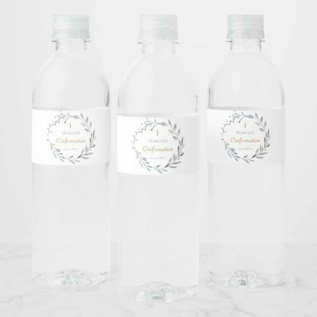 Étiquette Pour Bouteilles D'eau Confirmation blue wreath  (Bouteilles)