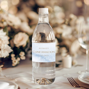 Étiquette Pour Bouteilles D'eau Confirmation Garçon Aquarelle Bleue