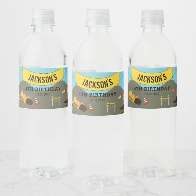 Étiquette Pour Bouteilles D'eau Construction Camions Thème du site Anniversaire Fê (Bouteilles)