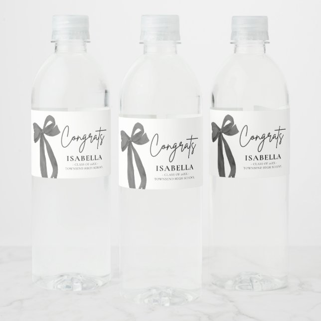 Étiquette Pour Bouteilles D'eau Coquette Black Bow moderne Graduate Graduate (Bouteilles)