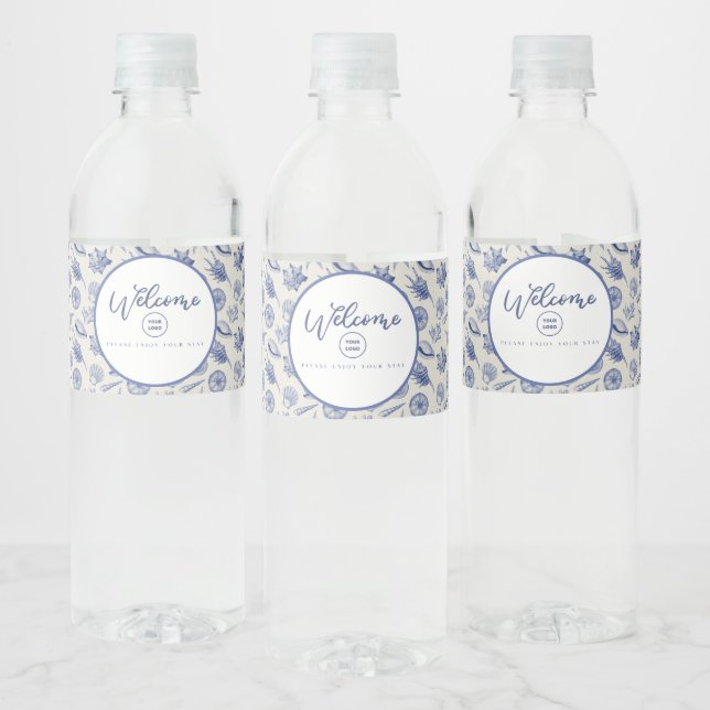 Étiquette Pour Bouteilles D'eau Coquillage bleu marine à thème (Bouteilles)