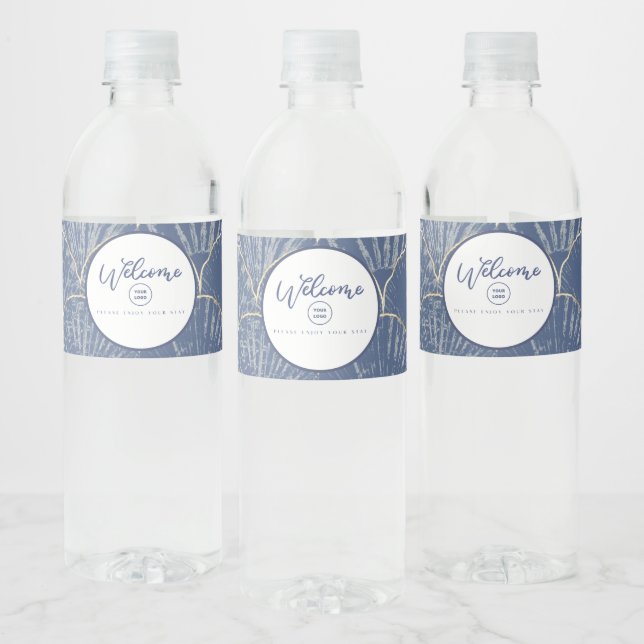 Étiquette Pour Bouteilles D'eau Coquillage d'aquarelle bleu et or profond personna (Bouteilles)