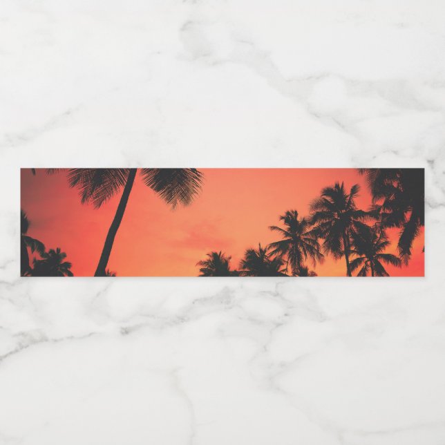 Étiquette Pour Bouteilles D'eau Coucher de soleil tropicale des palmiers (Étiquettes simples)