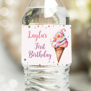 Étiquette Pour Bouteilles D'eau Crème de glace 1er fête d'anniversaire