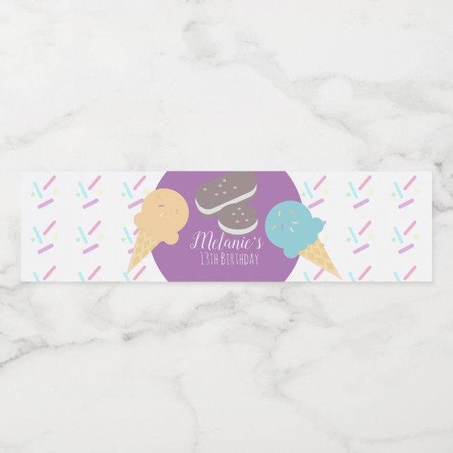 Étiquette Pour Bouteilles D'eau Crème glacée moderne arrose Confetti Anniversaire (Étiquettes simples)