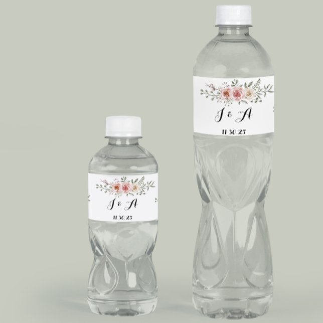 Étiquette Pour Bouteilles D'eau Crème rose Roses Graphisme Floral Design Eau (Créateur téléchargé)