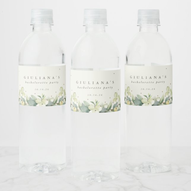 Étiquette Pour Bouteilles D'eau Crème Snowberry+Eucalyptus Bachelorette/Douche (Bouteilles)