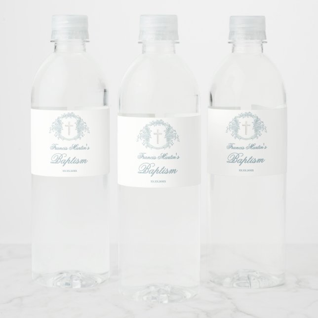 Étiquette Pour Bouteilles D'eau crête florale | Baptême (Bouteilles)