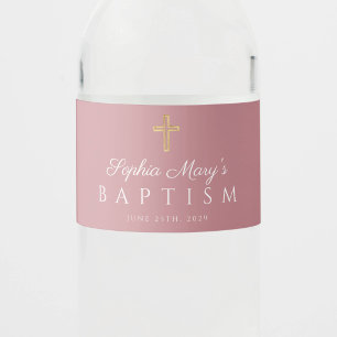 Étiquette Pour Bouteilles D'eau Croix Religieuse Rose Poussiéreuse Fille Baptême