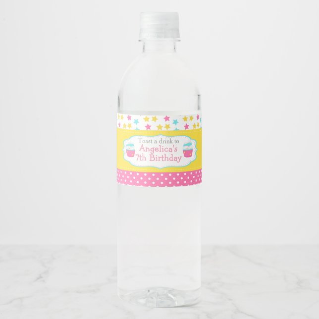 Étiquette Pour Bouteilles D'eau Cupcake and Sprinkings Birthday Party (Devant)