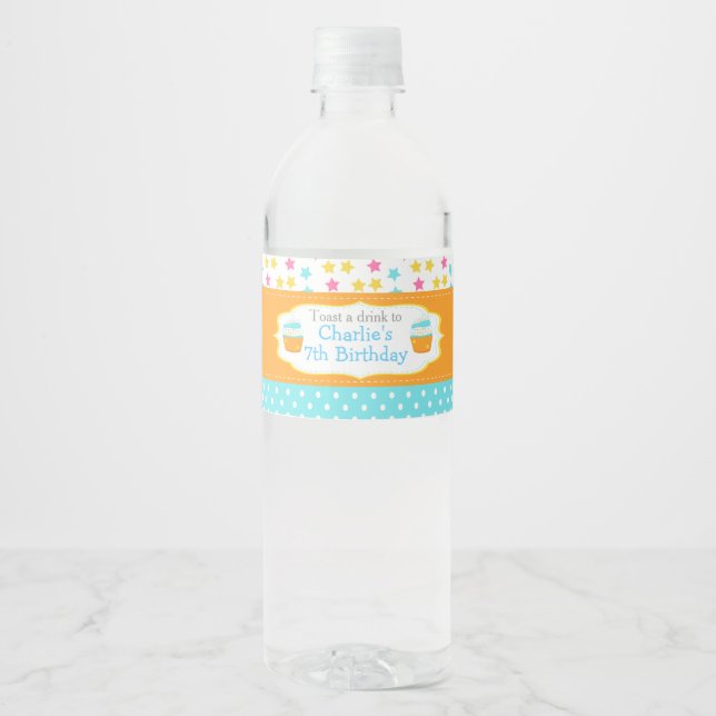 Étiquette Pour Bouteilles D'eau Cupcake and Sprinkings Birthday Party (Devant)