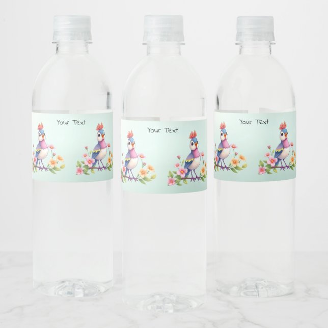 Étiquette Pour Bouteilles D'eau Cute Blue Pink Bird Floral (Bouteilles)