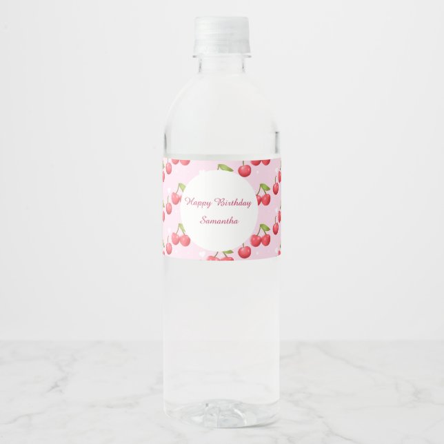 Étiquette Pour Bouteilles D'eau Cute Cherry 1ère fête d'anniversaire (Devant)
