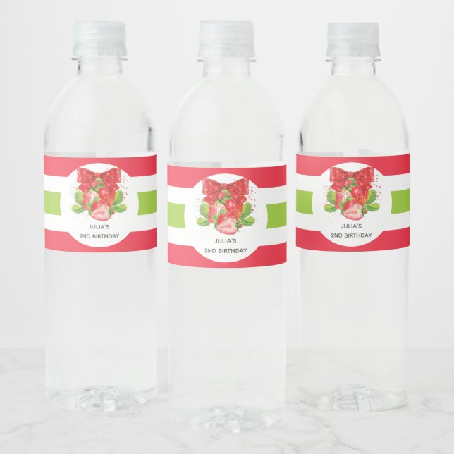 Étiquette Pour Bouteilles D'eau Cute fraise d'été personnalisée (Bouteilles)
