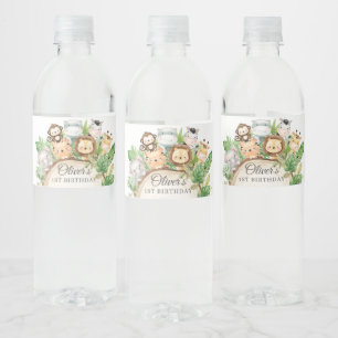 Étiquette Pour Bouteilles D'eau Cute Jungle Animaux Verdure 1er anniversaire