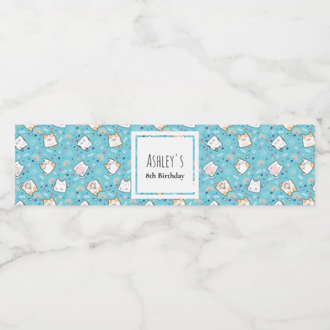 Étiquette Pour Bouteilles D'eau Cute Kitty Chat Motif Whimsical Anniversaire (Étiquettes simples)