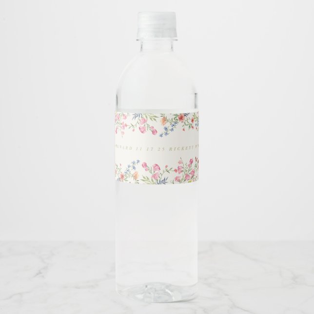 Étiquette Pour Bouteilles D'eau dainité romantique floral boho mariage de printemp (Devant)