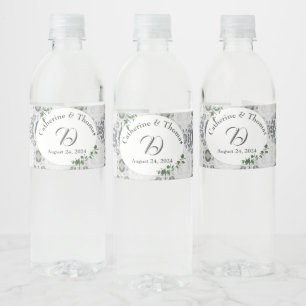 Étiquette Pour Bouteilles D'eau Dentelle blanche et Feuilles Roses