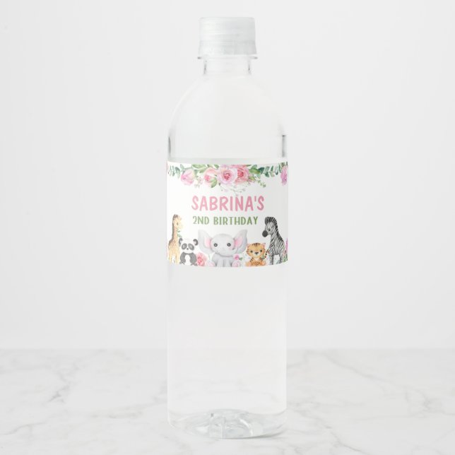 Étiquette Pour Bouteilles D'eau Deux Fêtes Sauvages - Extravagance Animal Rose! (Devant)
