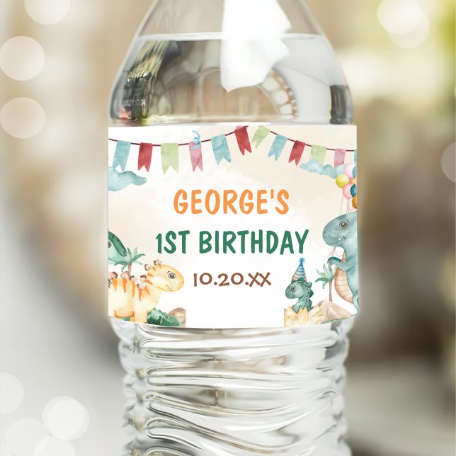 Étiquette Pour Bouteilles D'eau Dino Party Cute Dinosaures Premier anniversaire (Créateur téléchargé)