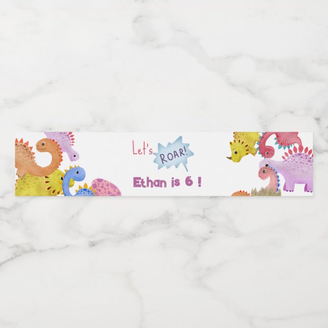 Étiquette Pour Bouteilles D'eau Dinos, rugissons anniversaires de enfants (Étiquettes simples)