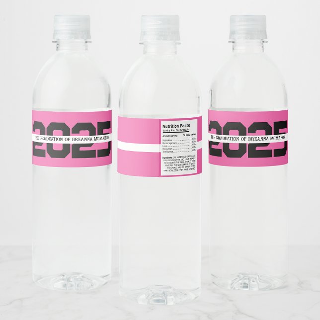 Étiquette Pour Bouteilles D'eau Diplôme personnalisé rose et noir chaud (Créateur téléchargé)
