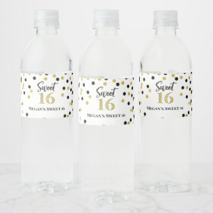 Étiquette Pour Bouteilles D'eau Douce 16 Confetti d'or noir