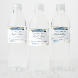 Étiquette Pour Bouteilles D'eau Douche Bleue Florale Aquarelle Écriture Mariage