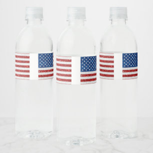 Étiquette Pour Bouteilles D'eau Drapeau Américain 4 Juillet Paillettes