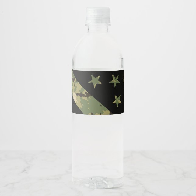 Étiquette Pour Bouteilles D'eau Drapeau US du Camouflage numérique militaire (Devant)